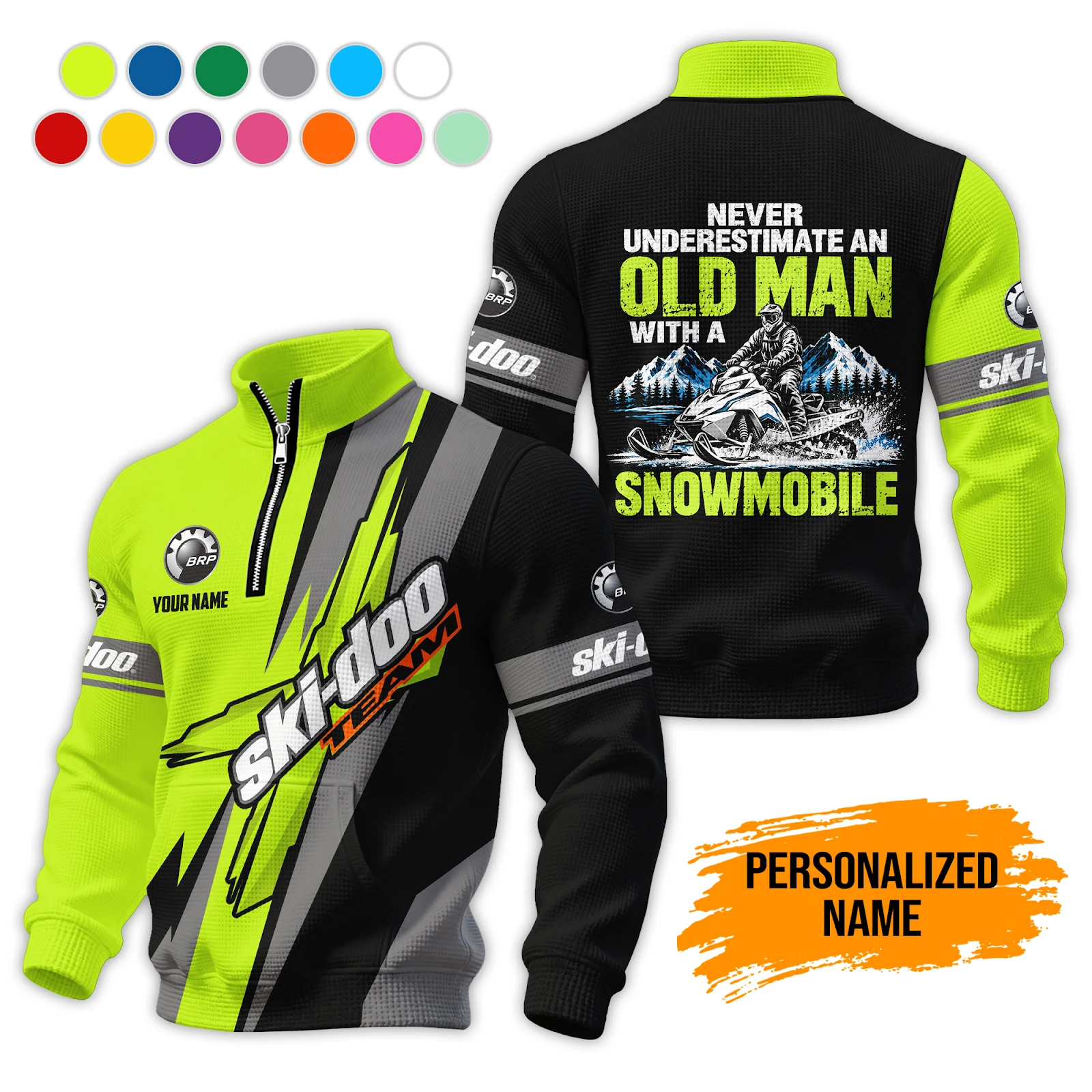 Personalized Name Love Ski Snowmobile 3D Printed Waffle Sweatshirts PL258